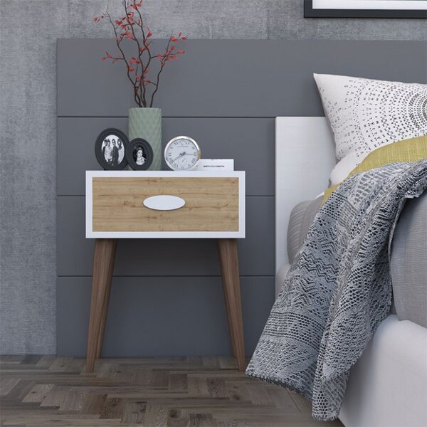 Κομοδίνο Labow Walnut-Λευκό 45x30x57.5 cm