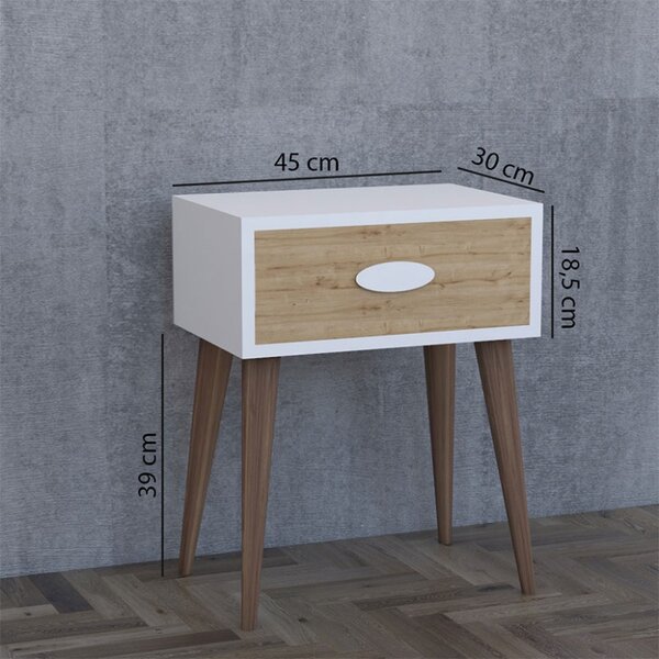 Κομοδίνο Labow Walnut-Λευκό 45x30x57.5 cm