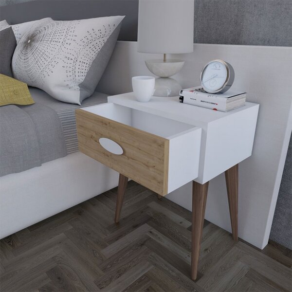 Κομοδίνο Labow Walnut-Λευκό 45x30x57.5 cm