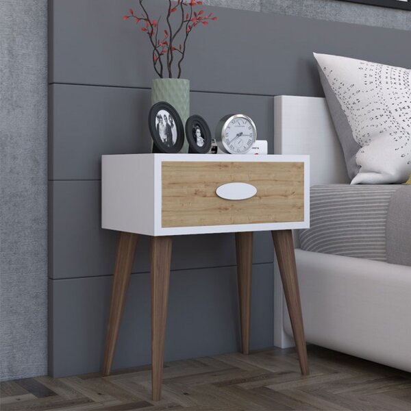 Κομοδίνο Labow Walnut-Λευκό 45x30x57.5 cm