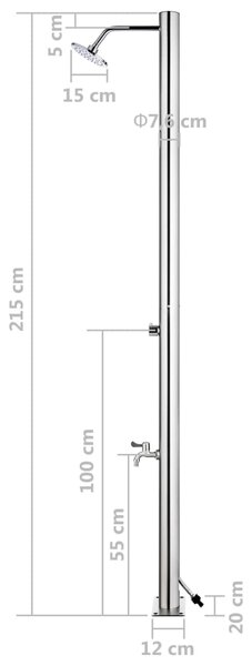 VidaXL Στήλη Ντους Κήπου 215 εκ. από Ανοξείδωτο Ατσάλι