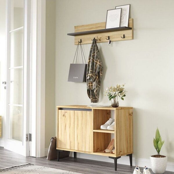 Κρεμάστρα Εισόδου Augusta Ανθρακί - Oak 90x35x68.5 cm