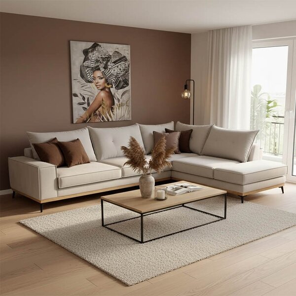 Αριστερός Γωνιακός Καναπές Luxury II Κρεμ - Mocha - Μαύρο 290x235x90 cm