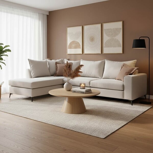 Δεξιός Γωνιακός Καναπές Boston Κρεμ - Mocha 290x235x95 cm