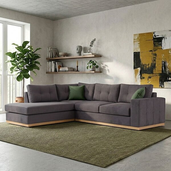 Δεξιός Γωνιακός Καναπές Boston Σκούρο Γκρι - Natural 280x225x95 cm