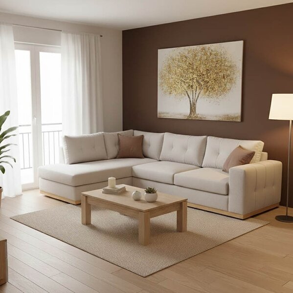 Δεξιός Γωνιακός Καναπές Boston Κρεμ - Mocha - Natural 280x225x95 cm