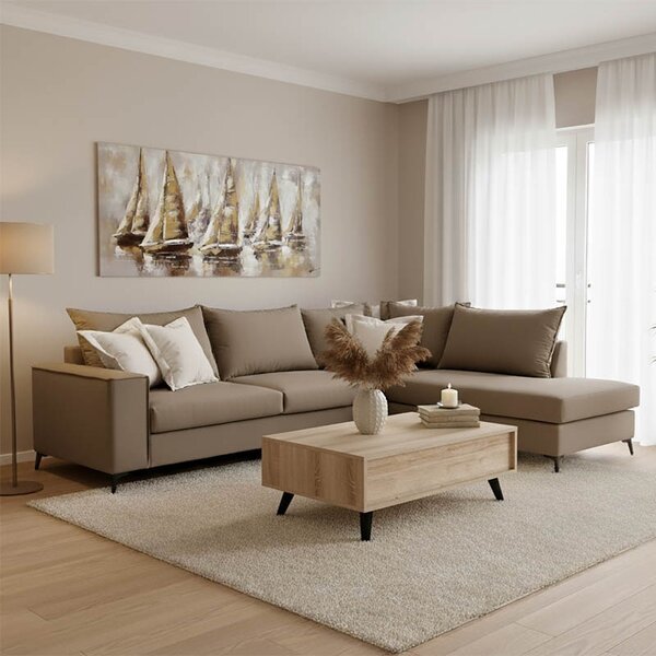 Αριστερός Γωνιακός Καναπές Boston Mocha - Κρεμ 290x235x95 cm