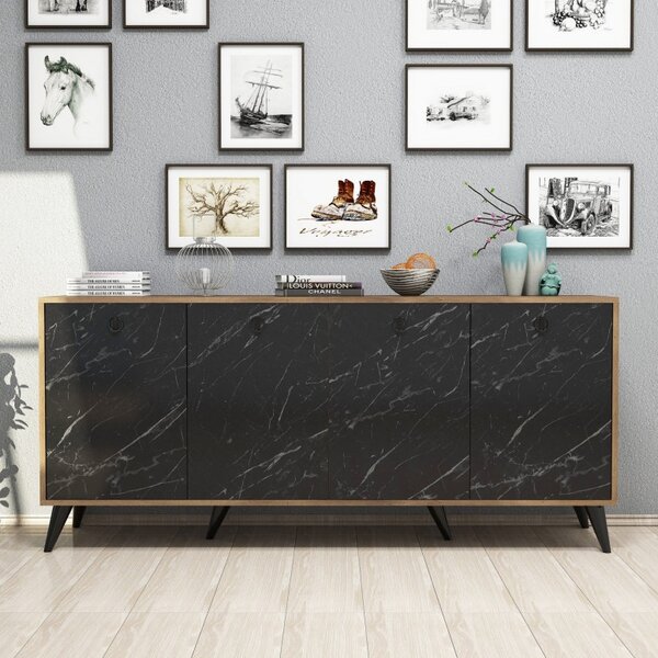 Κονσόλα Elite 1618 Walnut-Μαύρο Marble