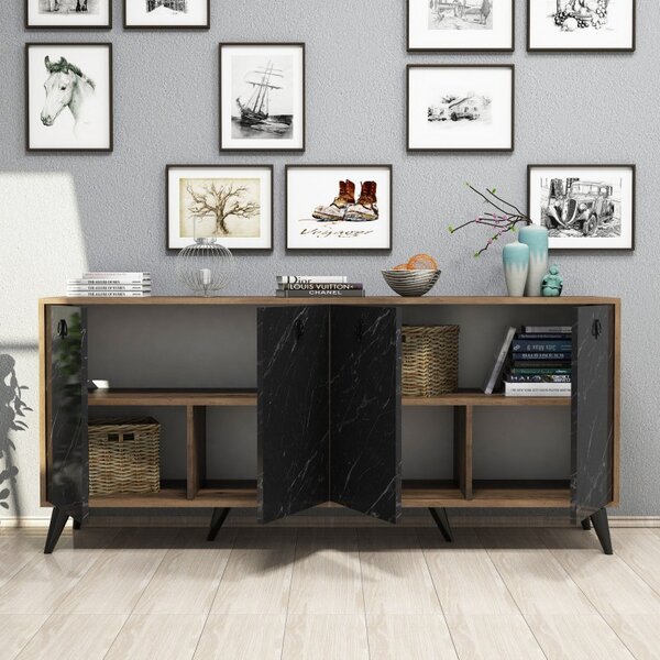 Κονσόλα Elite 1618 Walnut-Μαύρο Marble