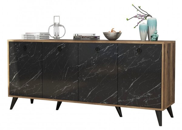 Κονσόλα Elite 1618 Walnut-Μαύρο Marble