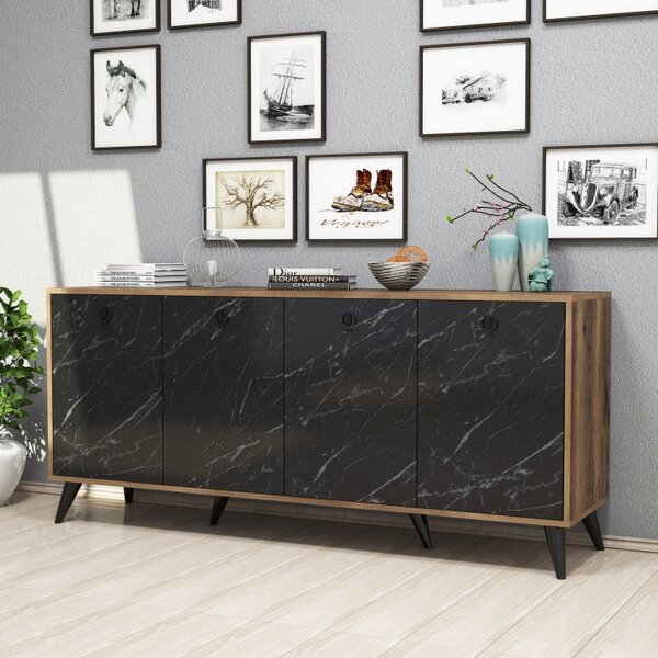 Κονσόλα Elite 1618 Walnut-Μαύρο Marble