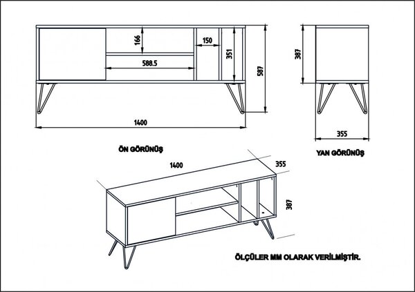 Έπιπλο TV Mistico Walnut-Μαύρο-Λευκό