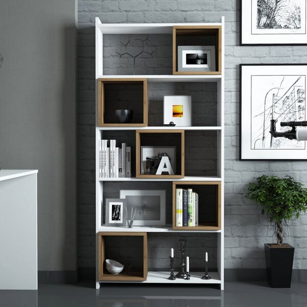 Σετ γραφείο και βιβλιοθήκη Box Λευκό-Walnut