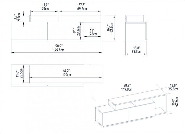 Έπιπλο TV Nexera-Walnut, Μαύρο