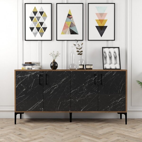 Κονσόλα Kiev160 Walnut-Μαύρο Marble