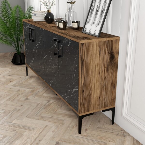 Κονσόλα Kiev160 Walnut-Μαύρο Marble