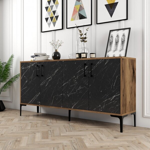 Κονσόλα Kiev160 Walnut-Μαύρο Marble