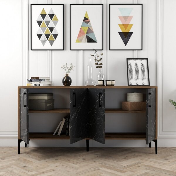 Κονσόλα Kiev160 Walnut-Μαύρο Marble