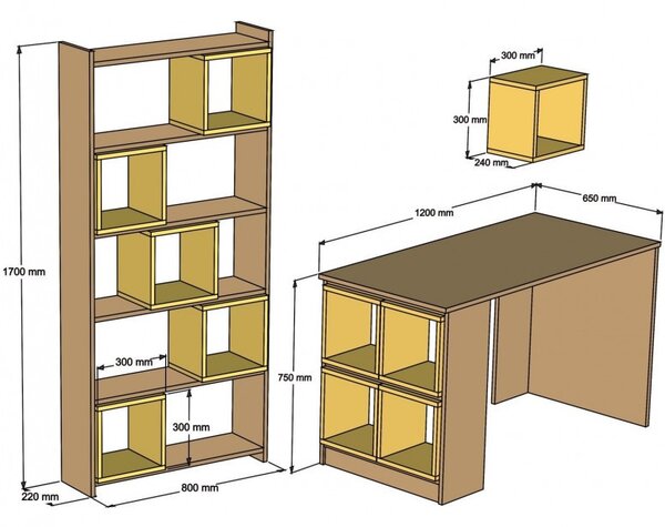 Σετ γραφείο και βιβλιοθήκη Box Walnut-Λευκό
