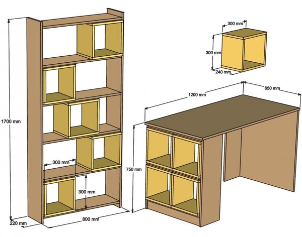 Σετ γραφείο και βιβλιοθήκη Box Λευκό-Walnut