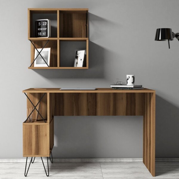 Σετ γραφείο και βιβλιοθήκη Extra2 Walnut-Μαύρο