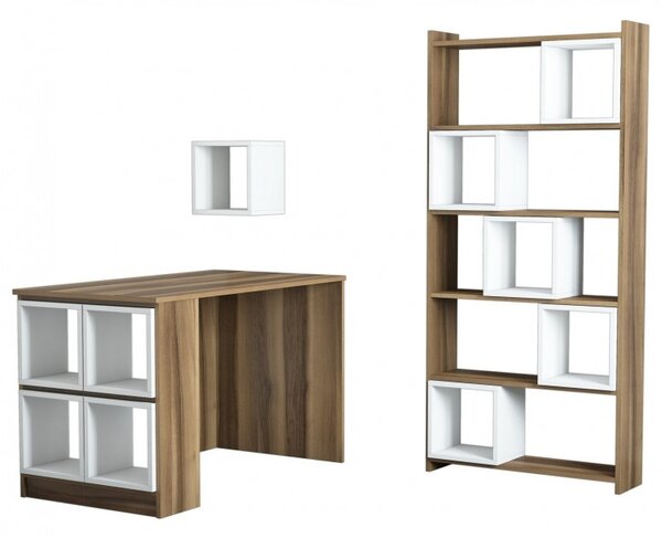 Σετ γραφείο και βιβλιοθήκη Box Walnut-Λευκό