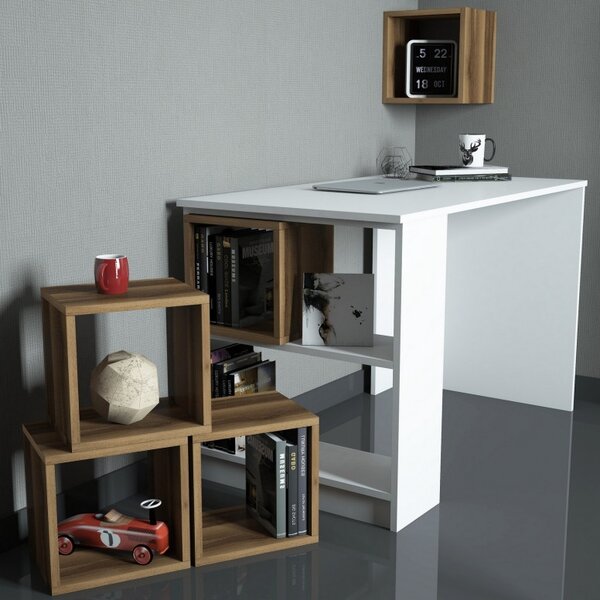 Σετ γραφείο και βιβλιοθήκη Box Λευκό-Walnut