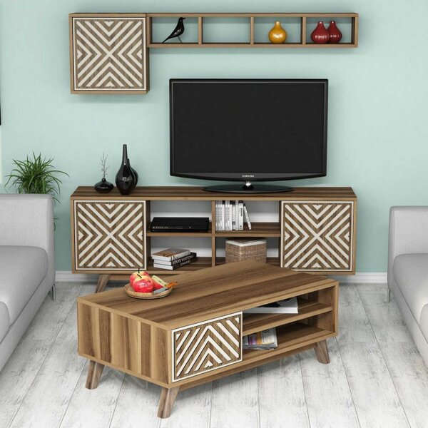 Σετ Comoda TV και τραπεζάκι σαλονιού σαλονιού İnci Walnut-Cream