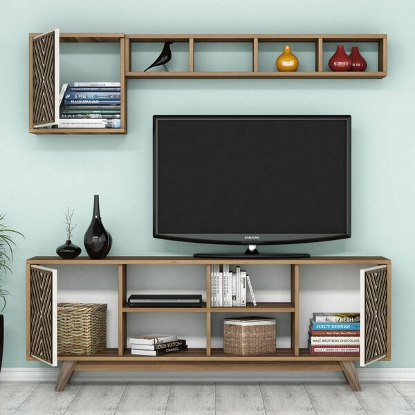 Σετ Comoda TV και τραπεζάκι σαλονιού σαλονιού İnci Walnut-Cream