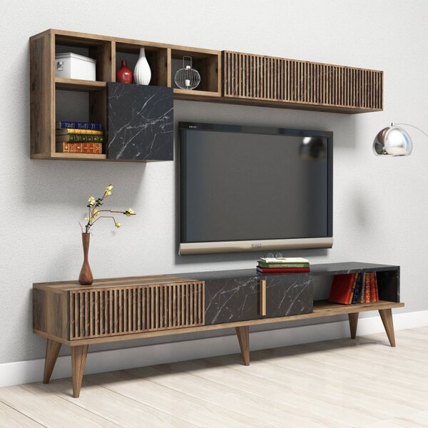 Έπιπλο TV Milan-Walnut, Μαύρο
