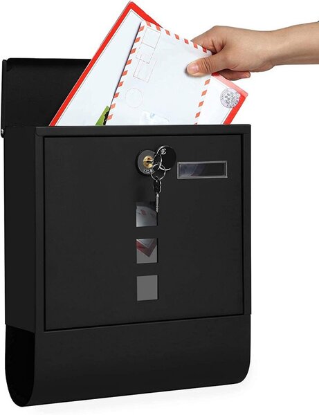 Γραμματοκιβώτιο Songmics, 24 x 30 cm, Black, διαμέρισμα για εφημερίδα