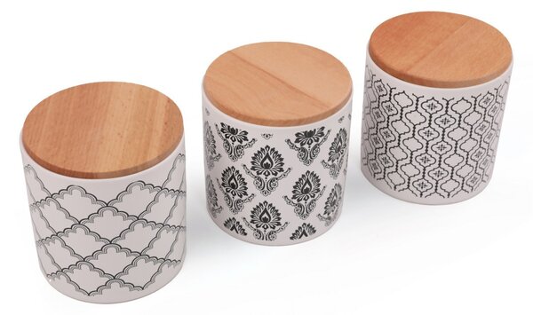 Σετ 6 δοχεία αποθήκευσης τροφίμων Ares Storage Box 12 cm 3 Pieces, Λευκό-Μαύρο