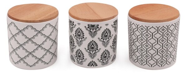 Σετ 6 δοχεία αποθήκευσης τροφίμων Ares Storage Box 12 cm 3 Pieces, Λευκό-Μαύρο