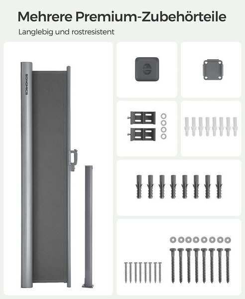 Πλευρική τέντα, Songmics, 180 x 350 cm, Γκρι