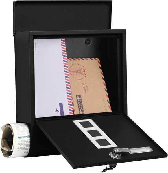 Γραμματοκιβώτιο Songmics, 24 x 30 cm, Black, διαμέρισμα για εφημερίδα