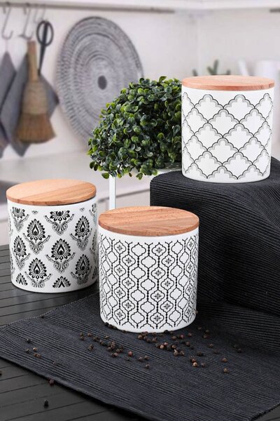 Σετ 6 δοχεία αποθήκευσης τροφίμων Ares Storage Box 12 cm 3 Pieces, Λευκό-Μαύρο