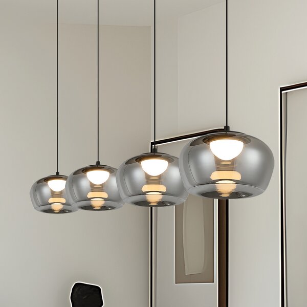 Viokef Κρεμαστό φωτιστικό LED Nadia, μήκος 92 cm, γκρι καπνιστό, γυαλί, 4 λάμπες, Γκρι, Σαλόνι / τραπεζαρία, Γυαλί