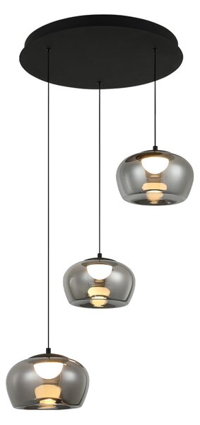Viokef Κρεμαστό φωτιστικό LED Nadia, Ø 48 cm, γκρι καπνού, γυαλί, 3 λάμπες, Γκρι, Σαλόνι / τραπεζαρία, Γυαλί