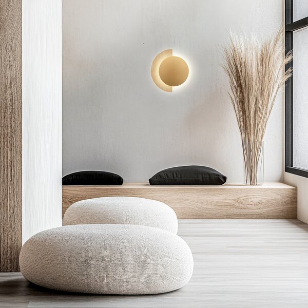Viokef Επιτοίχια λάμπα LED Miranda, χρυσό/μπεζ, ύψος 25 cm, πέτρα, Χρυσό / Ορείχαλκου, Σαλόνι / τραπεζαρία, Πέτρα