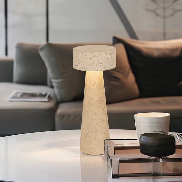 Viokef Επιτραπέζια λάμπα LED Serenity, μπεζ, ύψος 31 cm, πέτρα, Μπεζ, Σαλόνι / τραπεζαρία, Πέτρα