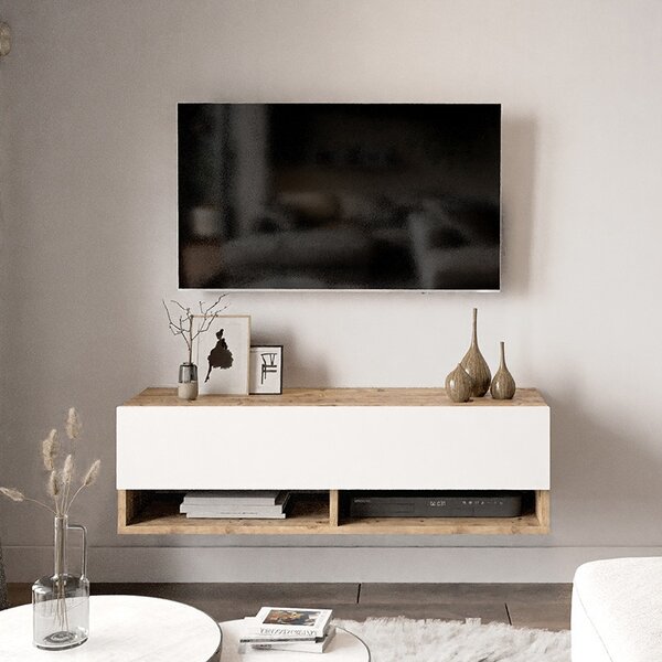 Έπιπλο TV de perete Roscoe Δρυς Λευκό 100x31.5x29.5cm