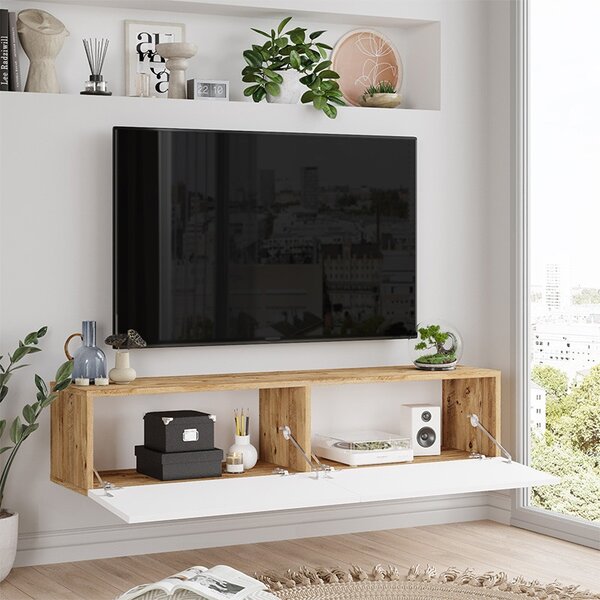 Έπιπλο TV de perete Serit χρώμα Λευκό - Sonoma 140x31.6x29.6cm