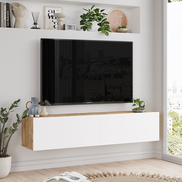 Έπιπλο TV de perete Serit χρώμα Λευκό - Sonoma 140x31.6x29.6cm