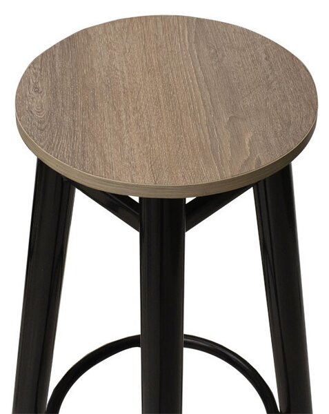 Σκαμπό μπαρ Onyx δρυς ξύλο - μέταλλο μαύρο lucios D33x77 cm