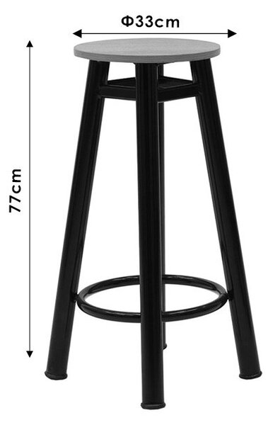 Σκαμπό μπαρ Onyx δρυς ξύλο - μέταλλο μαύρο lucios D33x77 cm