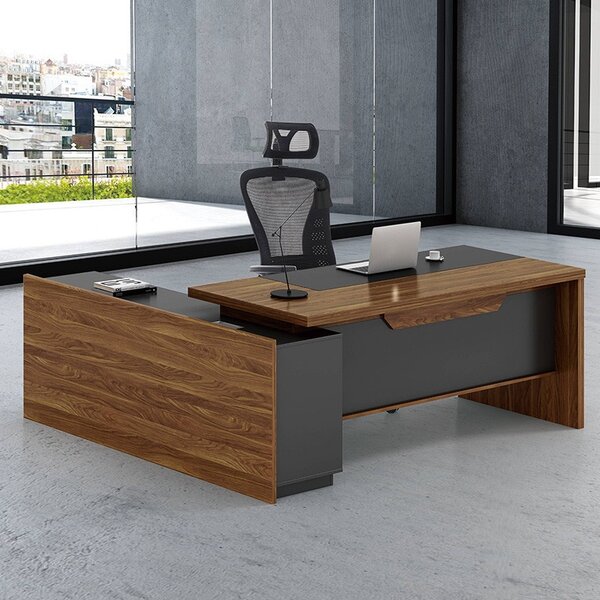 Δεξί γωνιακό γραφείο Oscar καρυδί - ανθρακί 200x180x76 cm