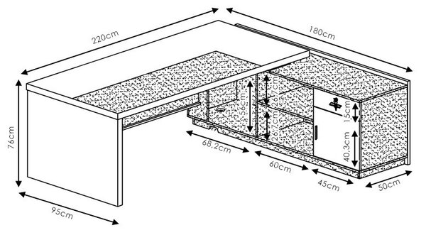 Δεξί γωνιακό γραφείο Oscar καρυδί - ανθρακί 200x180x76 cm