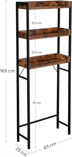 Ραφιέρα μπάνιου πάνω από WC, Vasagle, Καφέ-Μαύρο, 63x25x165 cm