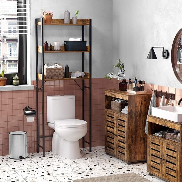Ραφιέρα μπάνιου πάνω από WC, Vasagle, Καφέ-Μαύρο, 63x25x165 cm