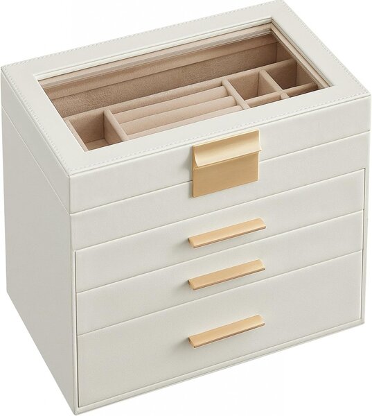 Κουτί Κοσμημάτων, Songmics, Λευκό-χρυσόiu, 25x16x21 cm